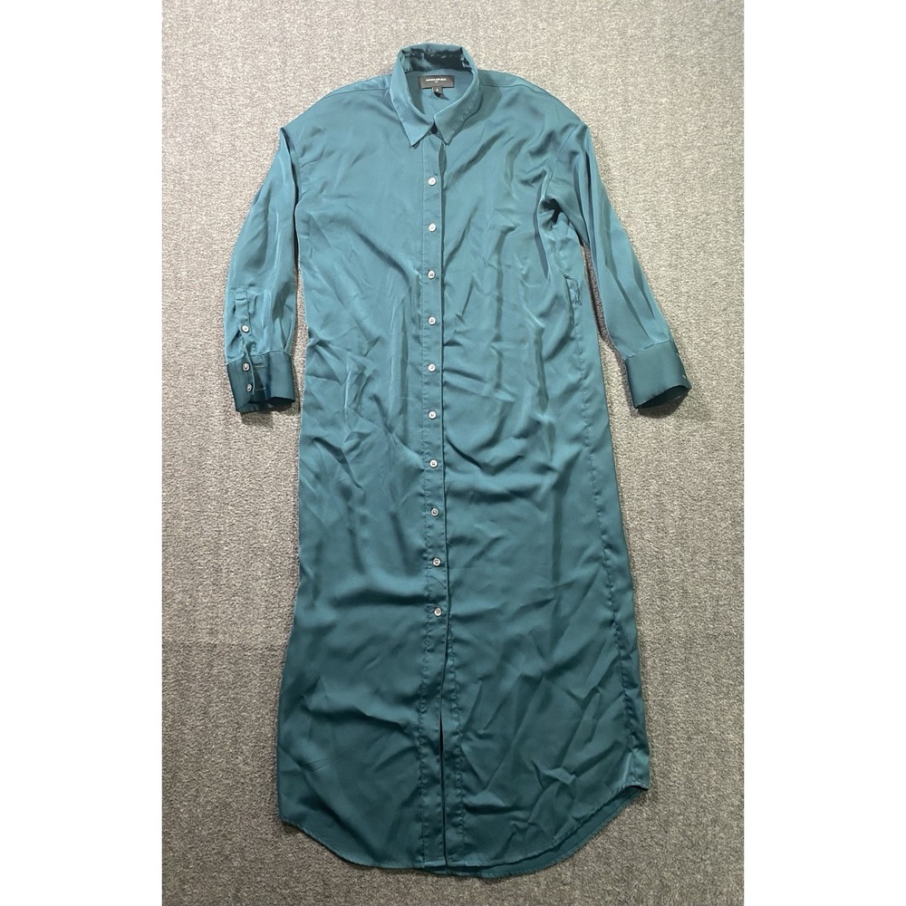 BANANA REPUBLIC Green Satin Long Sleeve Button Down Shirtdress Size S